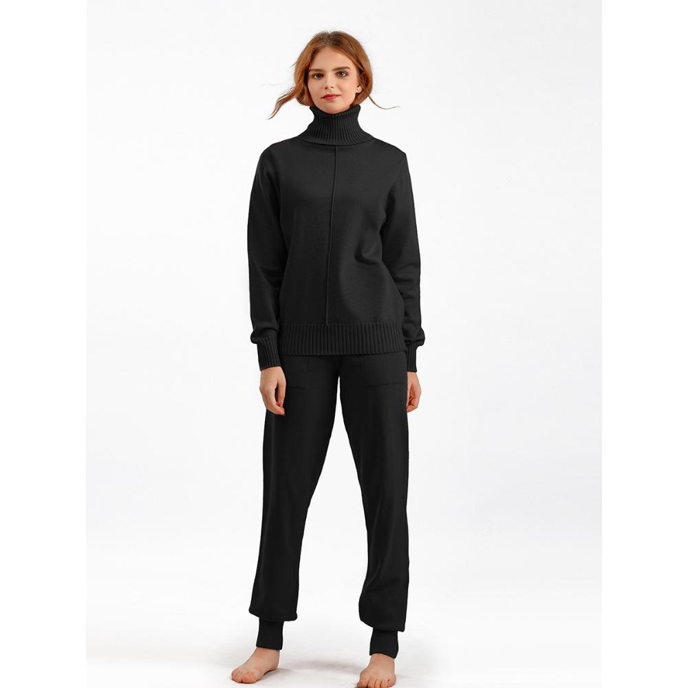 QICED Повседневный и модный осенне-зимний трикотажный комплект из двух предметов с высоким воротом и однотонным свитером