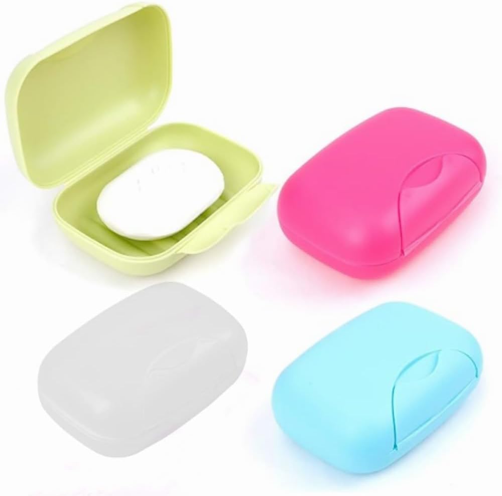 Portable Soap Box with Sponge Drainage (Suitable for Home, Bathroom, and Hiking) in Various Colors 4PCS