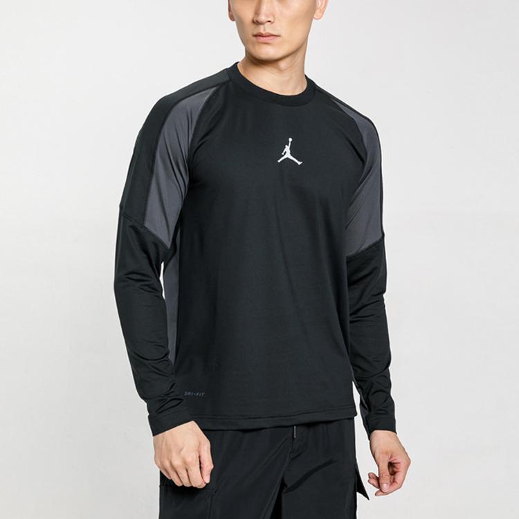 Air Jordan Dri-FIT Colorblock Быстросохнущая футболка с круглым вырезом и длинными рукавами Мужские топы Черный CV2352-010