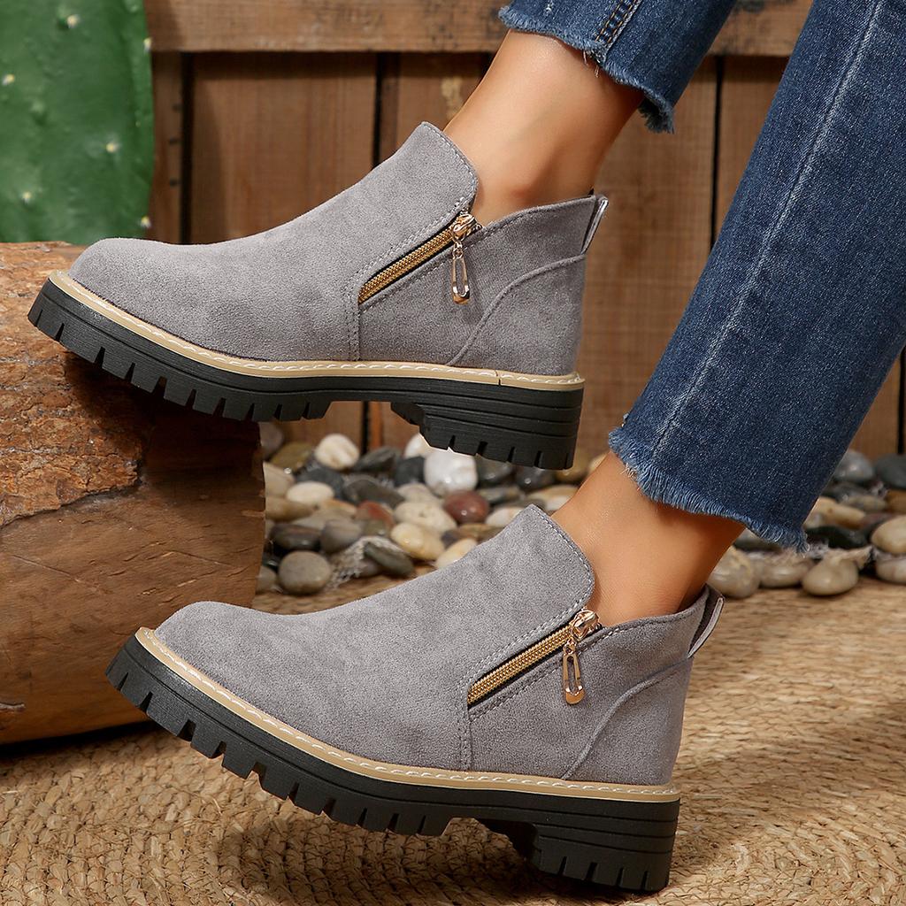 2025 ботинки мартин с круглым носком и боковой молнией, короткие ботинки на толстом каблуке, новые осенне-зимние, большого размера, женские короткие ботинки для внешней торговли