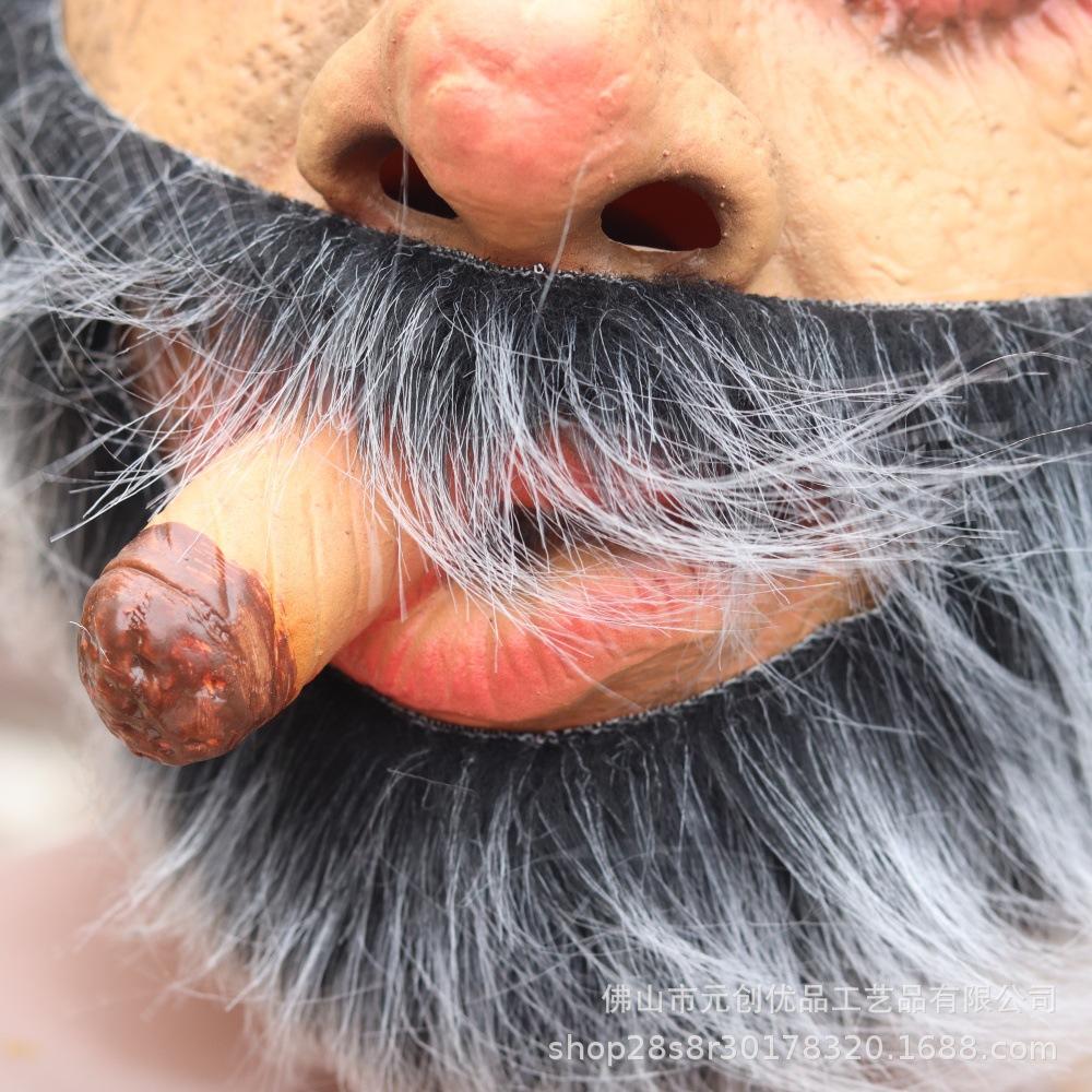 Halloween full-face latex old man mask with a cigarette, bald head, funny and quirky party costume prop