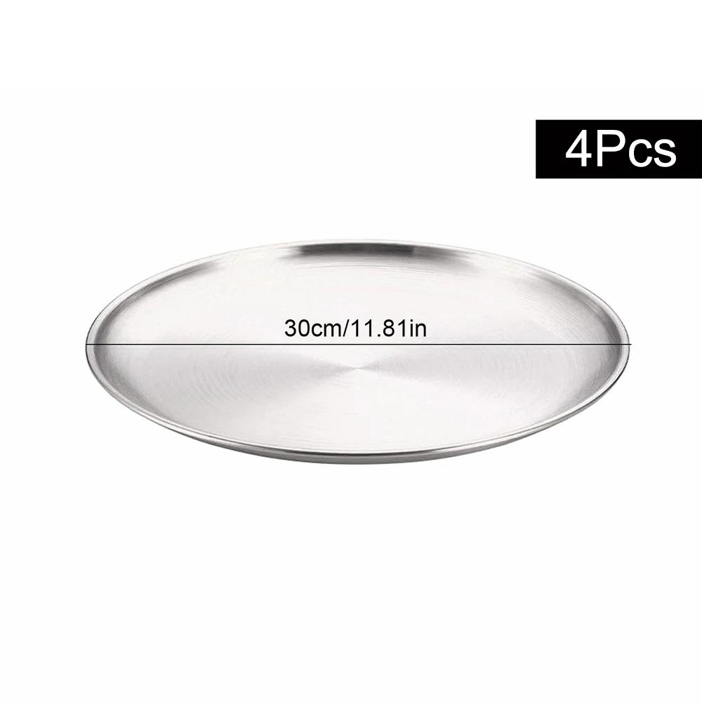 4Pcs Stainless Steel Storage Tray Luxurious Brass Gold Round Plate Fruit Cake Steak Snack Kitchen Metal Storage Tableware Dish