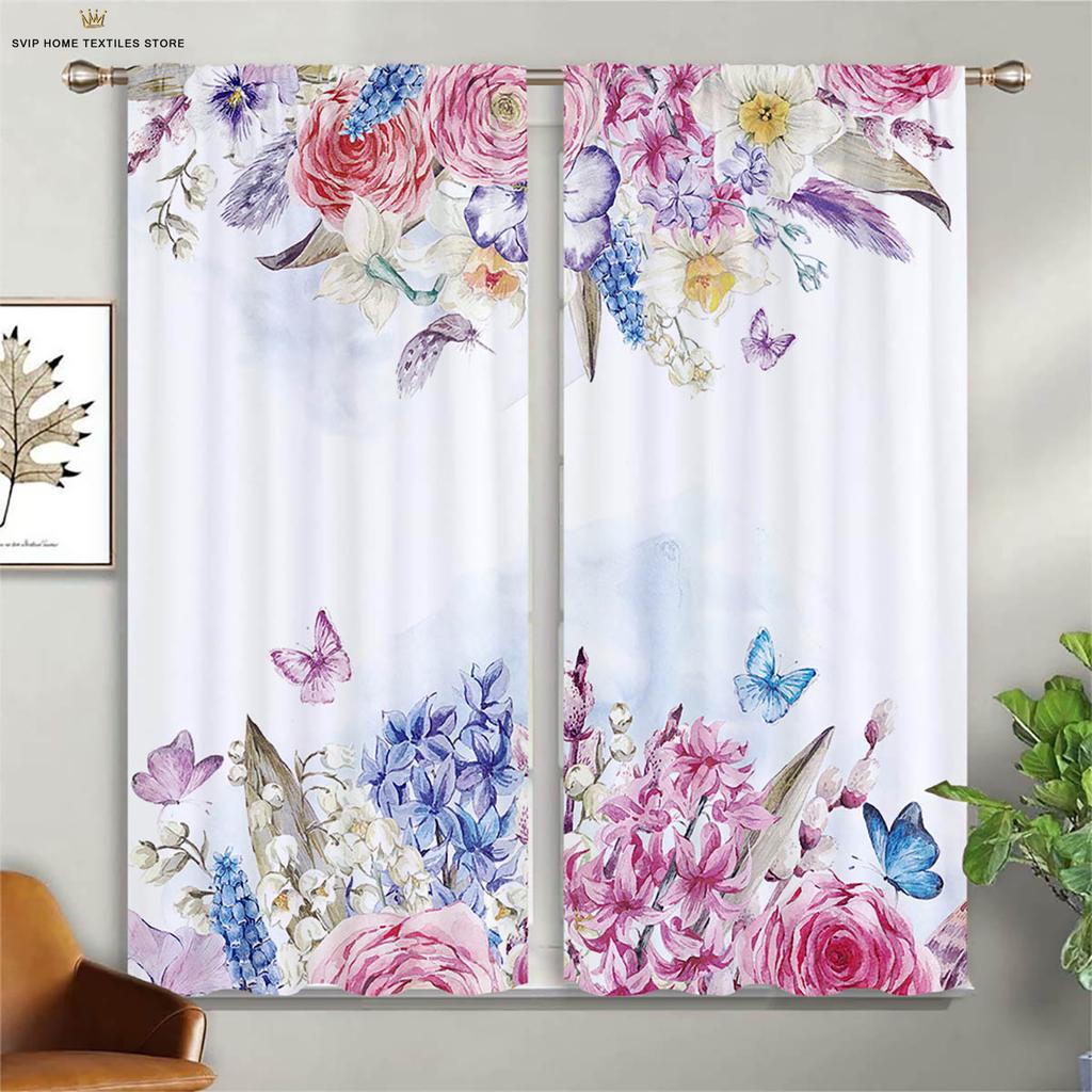 Шторы с принтом «Цветы и бабочки», шторы с карманами на карнизах в пасторальном стиле, спальня, гостиная, кухня, декоративные шторы на 4 сезона