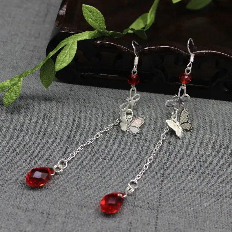 Серьги в стиле аниме Tian Guan Ci Fu Hua Cheng Xie Lian, женская подвеска-бабочка, зажимы для ушей, крючок, ювелирные аксессуары, подарок