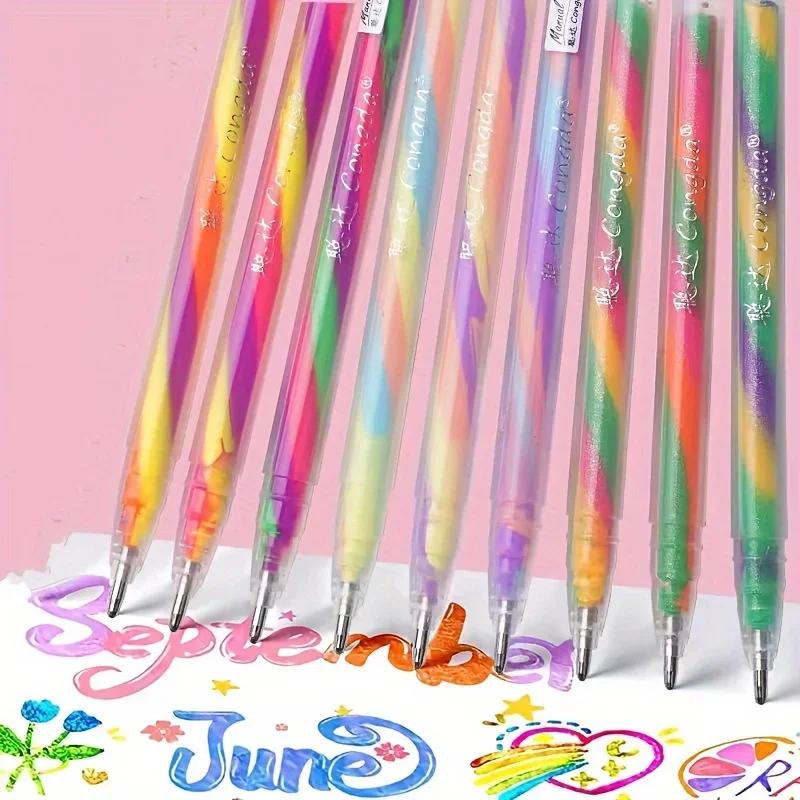 6 цветов блестящие гелевые ручки с тонким стержнем, ручки с радужным градиентом для выделения на маркерах, цветные карандаши с грифелем, принадлежности для художественной живописи