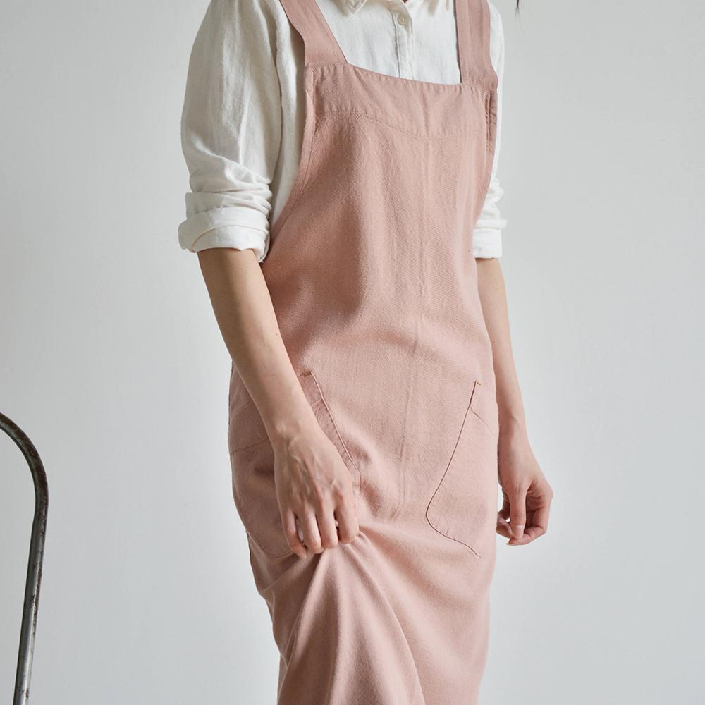 Хлопковый льняной кухонный фартук с карманами для повара, садоводства, работы с крестообразной спиной, для женщин и мужчин, с большим передником, для выпечки, кулинарии