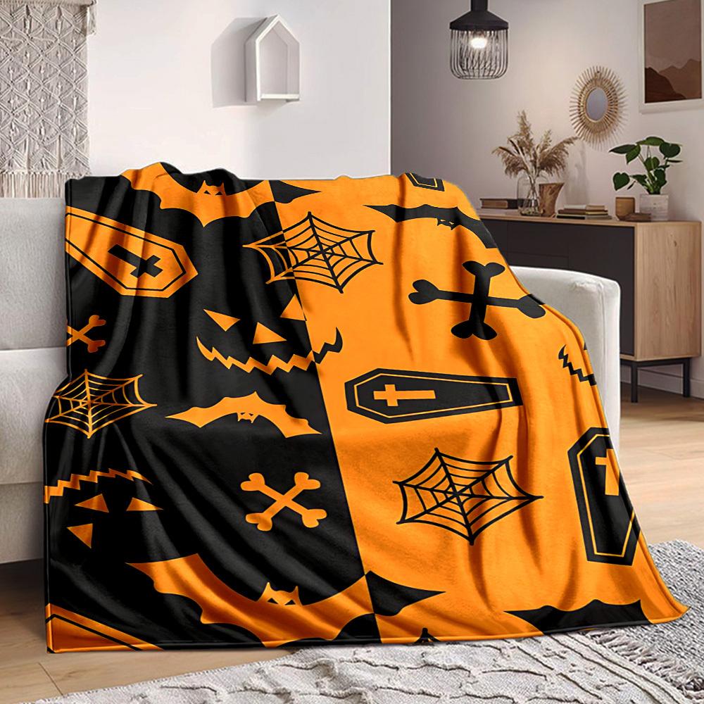 1pc Halloween Spooky Blanket, Lightweight Flannel Throw Blanket for Sofa, Bed, Travel, Camping, Living Room, Office, Couch083
