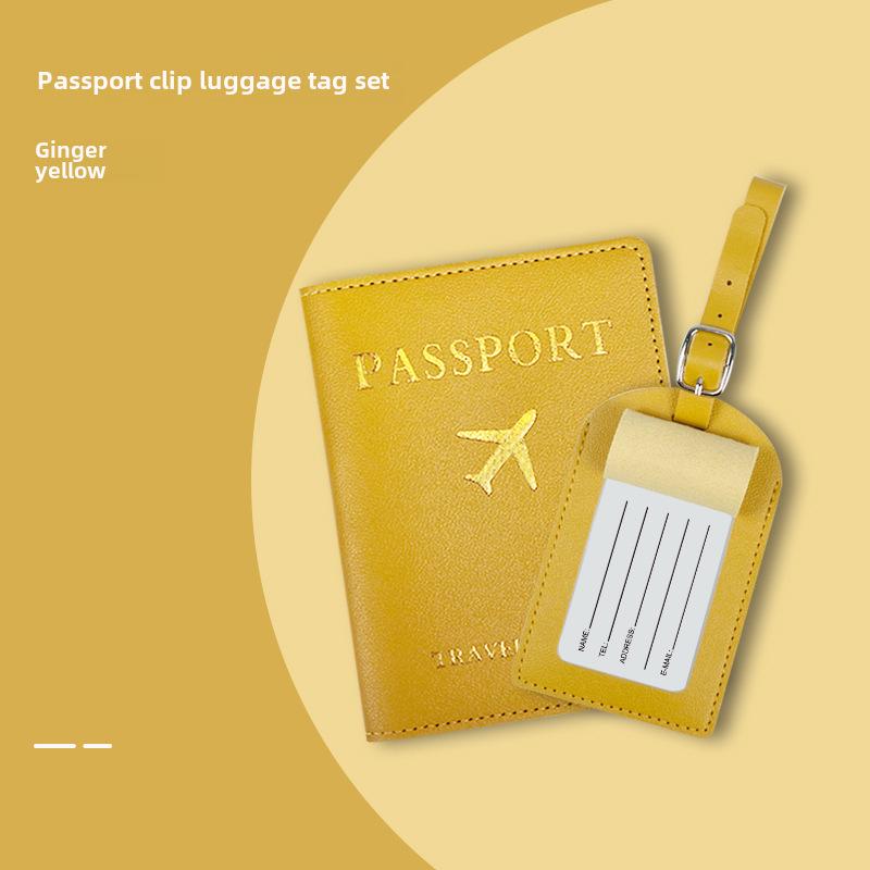 "PU Leather Luggage Tag & Passport Cover Set with Cross-Border Airplane Design"