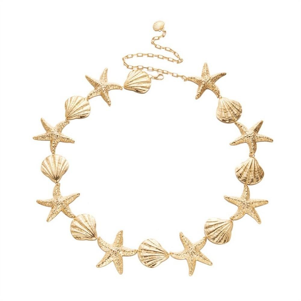 Gold Imitation Pearl Body Chain Multi-pendant Beads Belly Chain Retro Starfish Waist Chain Bikini