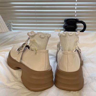 Маленькие кожаные туфли с круглым носком, женские летние тонкие туфли-одинарки на липучке, новые 2025, французский ретро-стиль, на платформе, одинарные туфли с юбкой