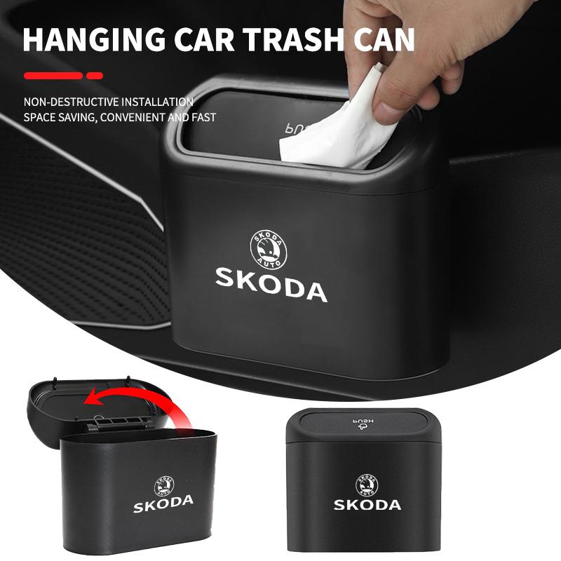 Car Portable Trash Can Auto Logo Sundries Storage Box For Skoda Octavia Rapid Kodiaq Karoq Fabia Kamiq Superb Derivative Vision knzh54