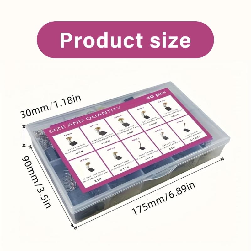 Набор из 40 штук угольных щеток 10 моделей, пропитанных медью, для ремонта электродвигателей промышленного оборудования