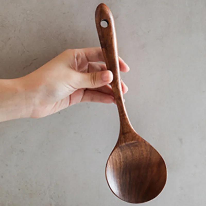 Multi Functional 5-Piece Kitchenware Set Kitchen Tools Wooden Bucket Storage Cooking Shovel Spoon Stirring Spoon Acacia Wood Teak Soup Spoon Reusable