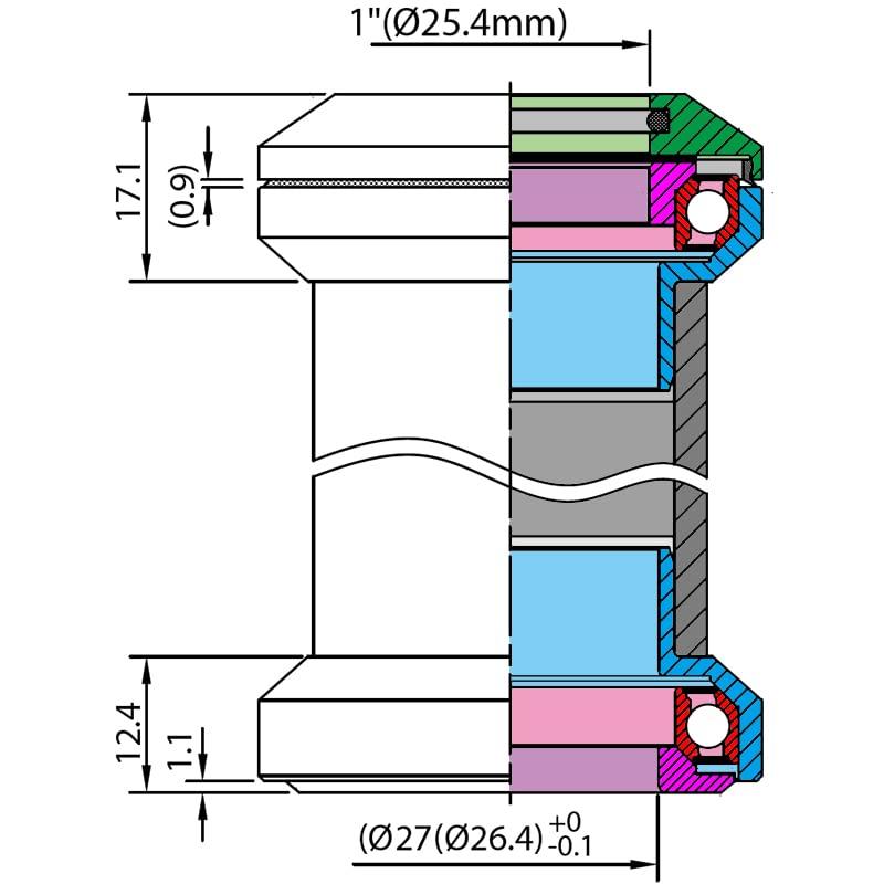 Neco безрезьбовая внешняя подшипниковая рулевая колонка для шоссейного велосипеда с фиксированной передачей 30 мм 27 мм 1" 25,4-26,4 мм/ (27MM Черный)