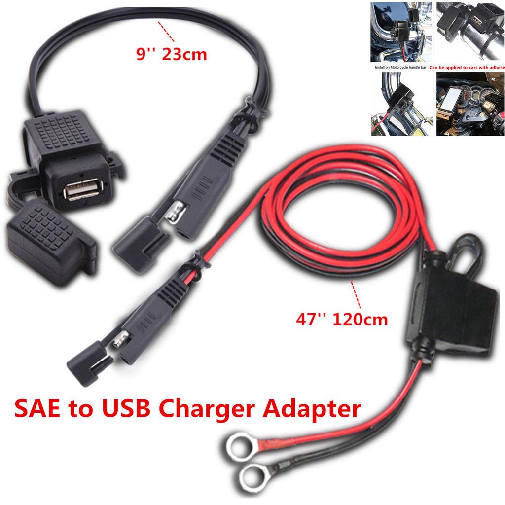 12V Waterproof Motorcycle SAE To USB Phone GPS MP4 Charger Cable Adapter Inline Fuse Power Supply