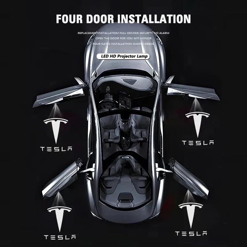 Sticker Tesla 2Pcs Car Door Projector Lamps Welcome Lights Accessories For Tesla Model 3 Highland 2023 S X Y