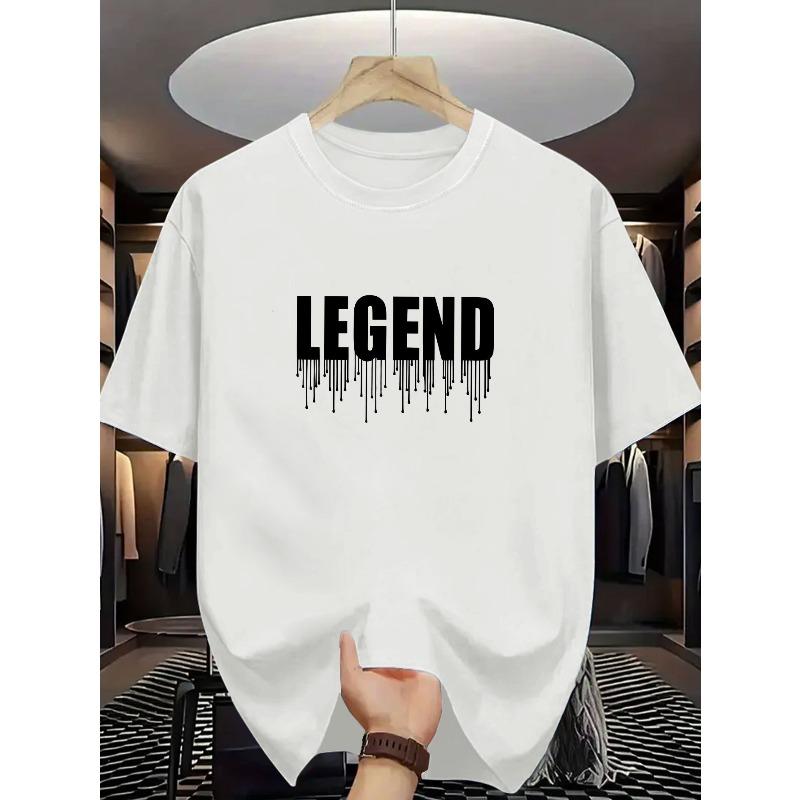 Мужская летняя футболка с принтом LEGEND - Короткий рукав, Повседневная, Круглый вырез, Дышащая футболка с надписью LEGEND, Не тканевая, для повседневной одежды