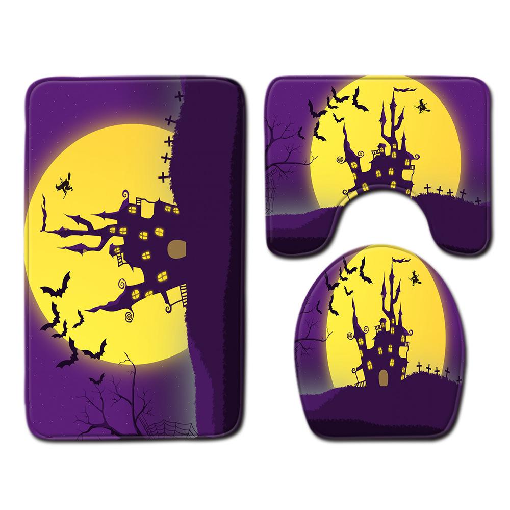 Halloween Shower Curtain Floor Mat Combination Four-Piece Set Kitchen Absorbent Non-Slip Carpet Bedroom Door Mat