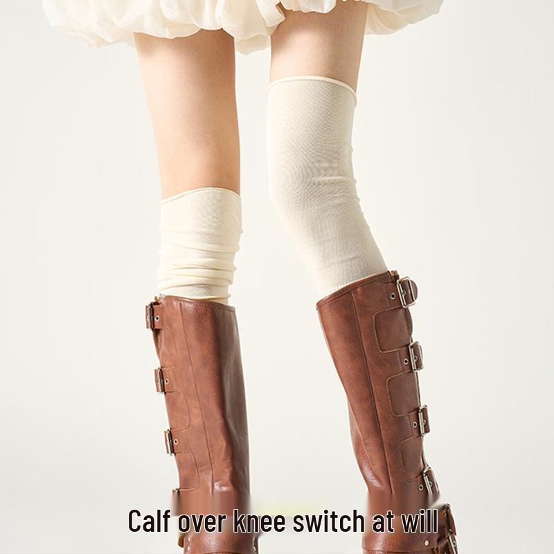 Женские белые носки из чистого хлопка выше колена - Осенне-зимние носки с высоким паголенком, носки до икры, стиль JK, идеально подходят к ботинкам.