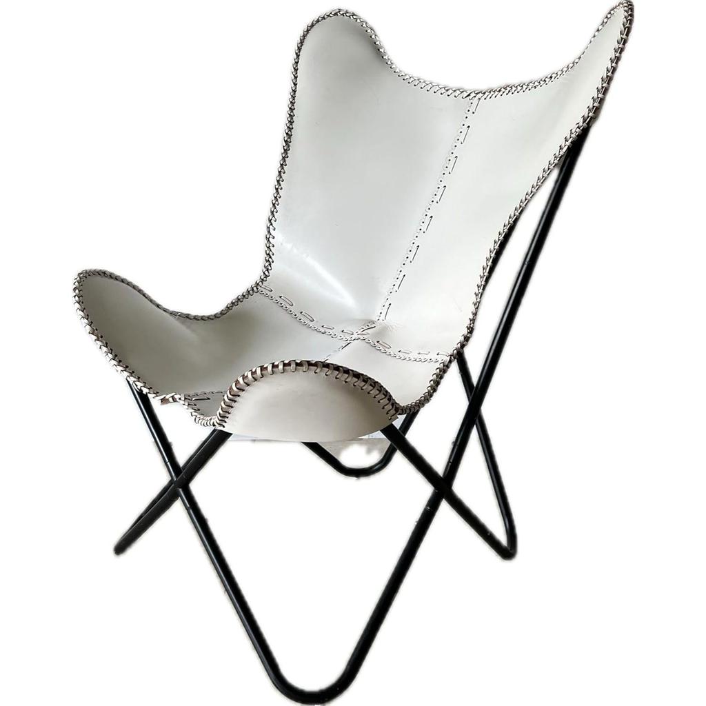 Solid White Leather Butterfly Modern Chair - Genuine Leather