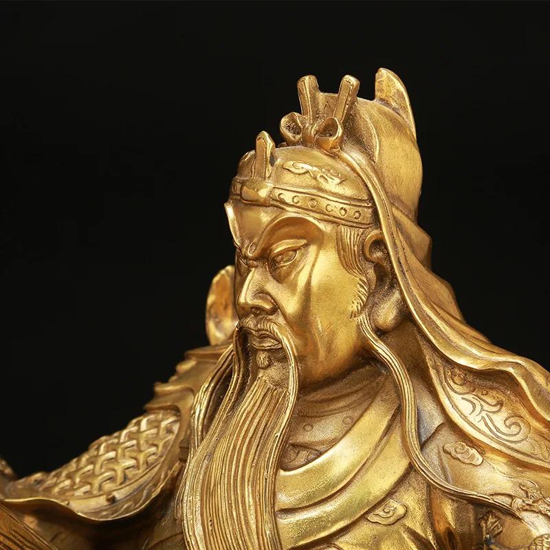 16" китайская латунная статуэтка дракона Гуань Гун Гуан Юй Меч Читать книги Голова тигра Сиденье
