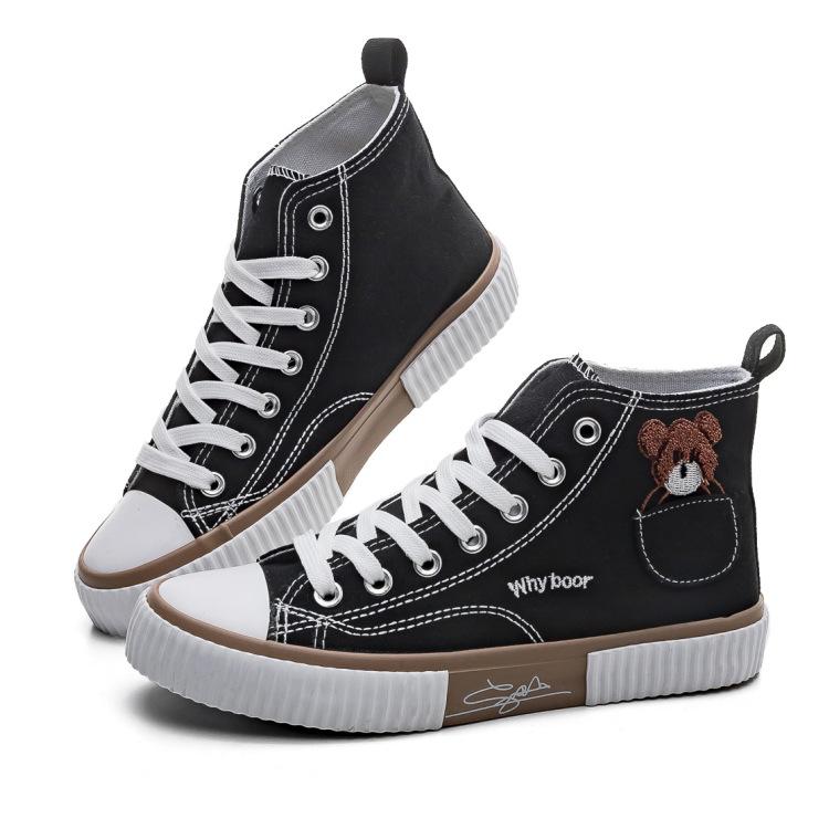 Pocket Bear High-top Canvas Shoes Women's Ins Canvas Shoes Versatile Cute Board Shoes New White Women's Shoes