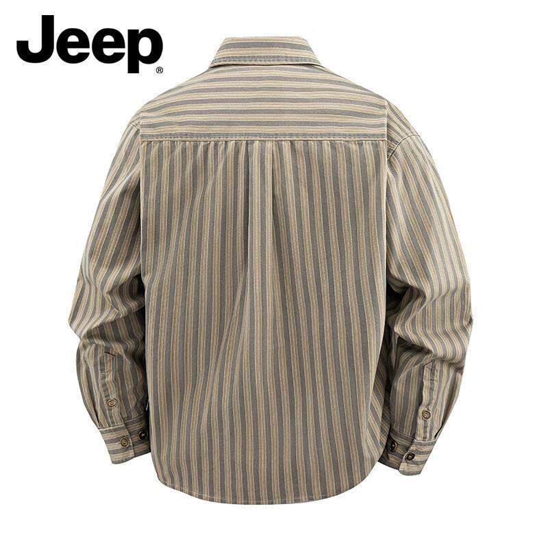 Jeep Мужская повседневная полосатая рубашка с длинным рукавом из чистого хлопка