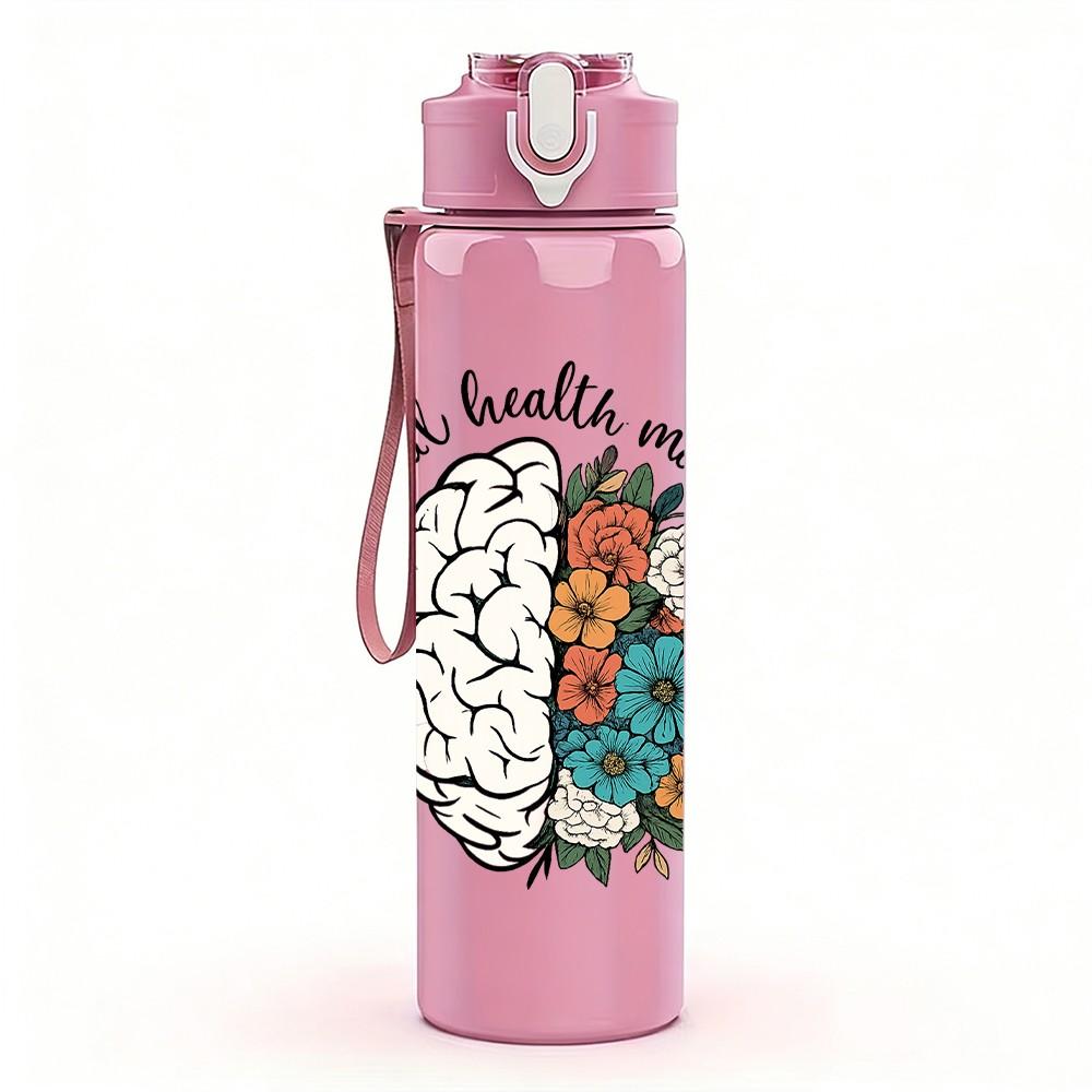 1PC Brain Art Color Splash Print 750ml Color Plastic Sports Water Bottle Leakproof Flip Straw Lid Suitable for Sports Office Home Use