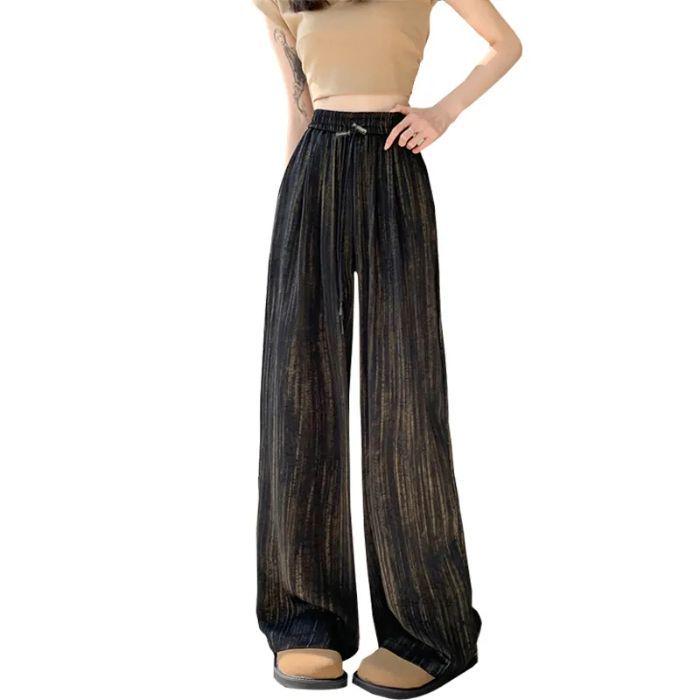 Брюки широкие из ледяного шелка, сатина с принтом тушью, летний тонкий стиль 2025, прохладный плиссированный драпированный дизайн в стиле Ямамото.