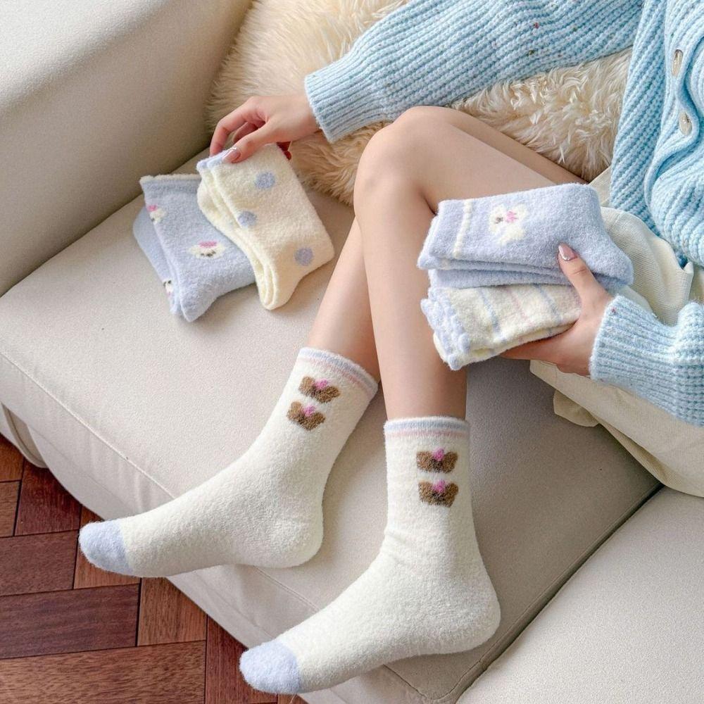 Thick Warm Fuzzy Socks Mid-Calf Home Socks Kawaii Plush Socks For Women Ladies