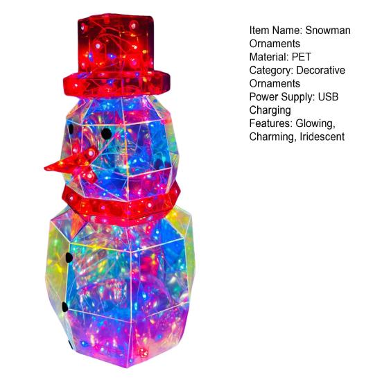 LED Prismatic Iridescent Snowman Ornaments USB Powered 3D Light Up Snowman Colorful Christmas Night Light for Home Party