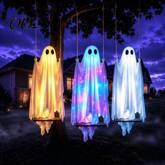 Spooky Front Door Ornament Halloween Hanging Ghost Decoration, Outdoor Swing for Seasonal Party Supplies Porch Yard Garden, Weather Resistant