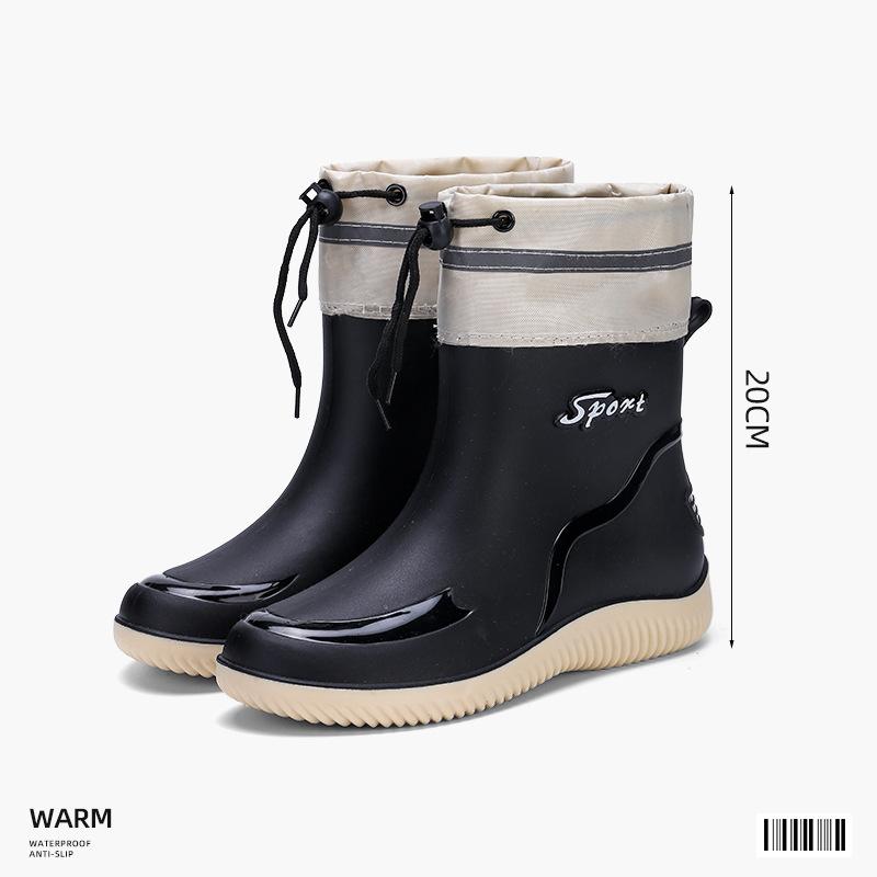 Водонепроницаемые и нескользящие короткие дождевые сапоги женские резиновые сапоги модная верхняя одежда женские водонепроницаемые сапоги хлопковые водонепроницаемые сапоги t