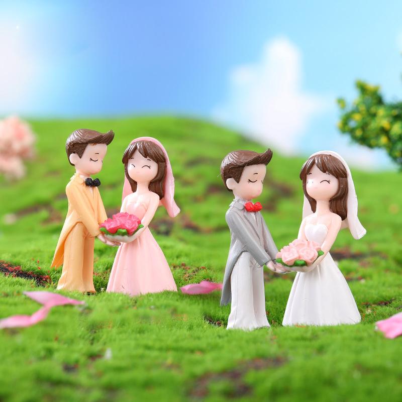 Bride Groom Lover Wedding Decoration Pvc Figure Craft Dollhouse Ornaments DIY Accessories Miniature Fairy Garden Decor