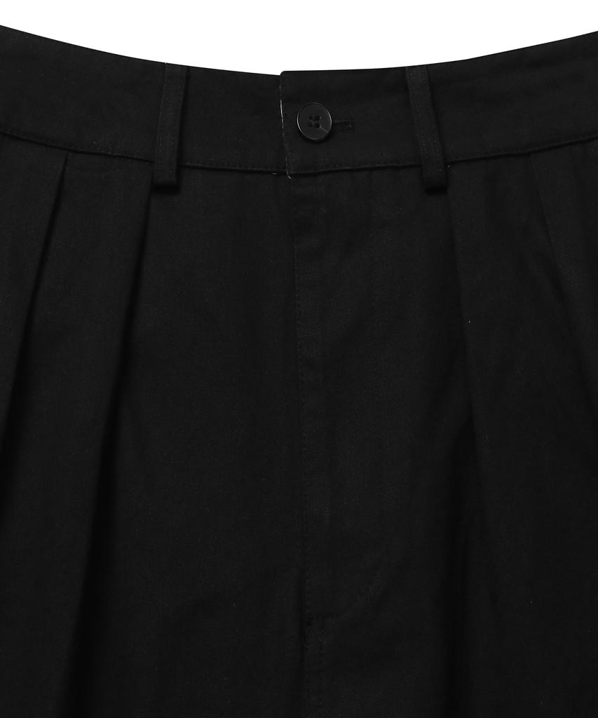 CONNECT KINLOCH Washed Cotton Loose Fit Two-Tuck Pants (Black)