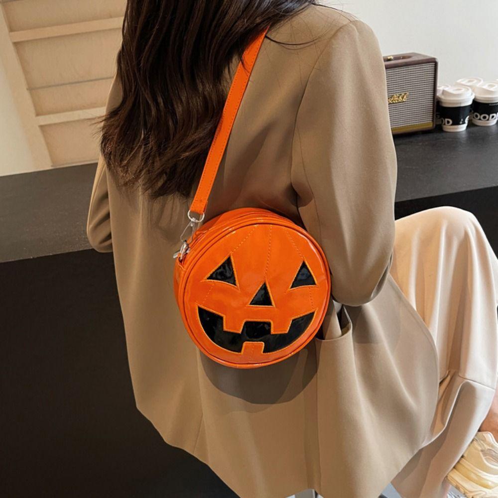 Purse Round Halloween Pumpkin Crossbody Bag Adjustable Strap Pumpkin Devil Shoulder Bag Men/Women