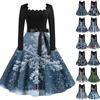 Women's Fashion Vintage Long Sleeve Square Neck Christmas Printed Evening Party Dresses Dresses