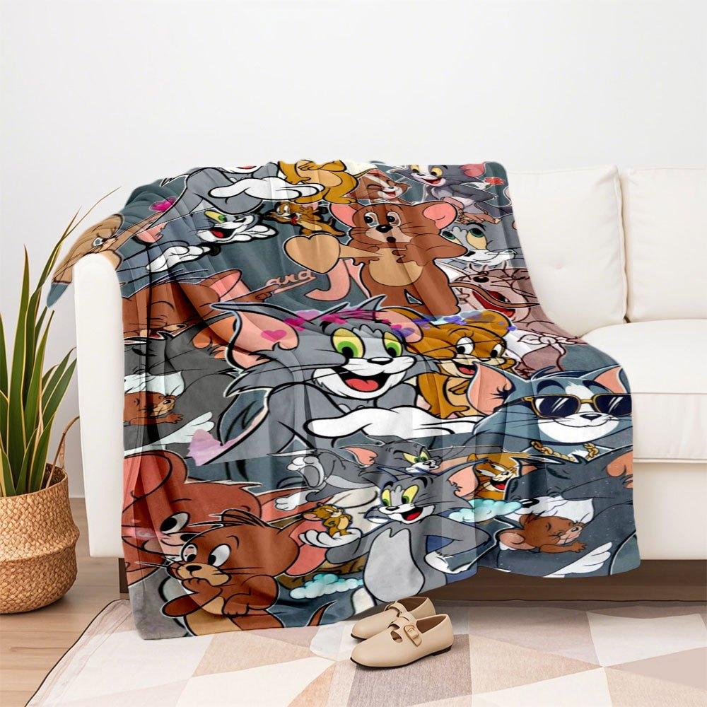 "Tom & Jerry Adventure: Classic Cartoon Characters Phone Case Cover"Blanket Flannel Throw Blanket for Sofa, Bed, Travel, Camping, Office