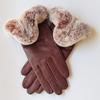 Женские зимние перчатки из натуральной овчины с манжетой из меха кролика рекса Теплые зимние женские перчатки из натуральной кожи Грелка для рук