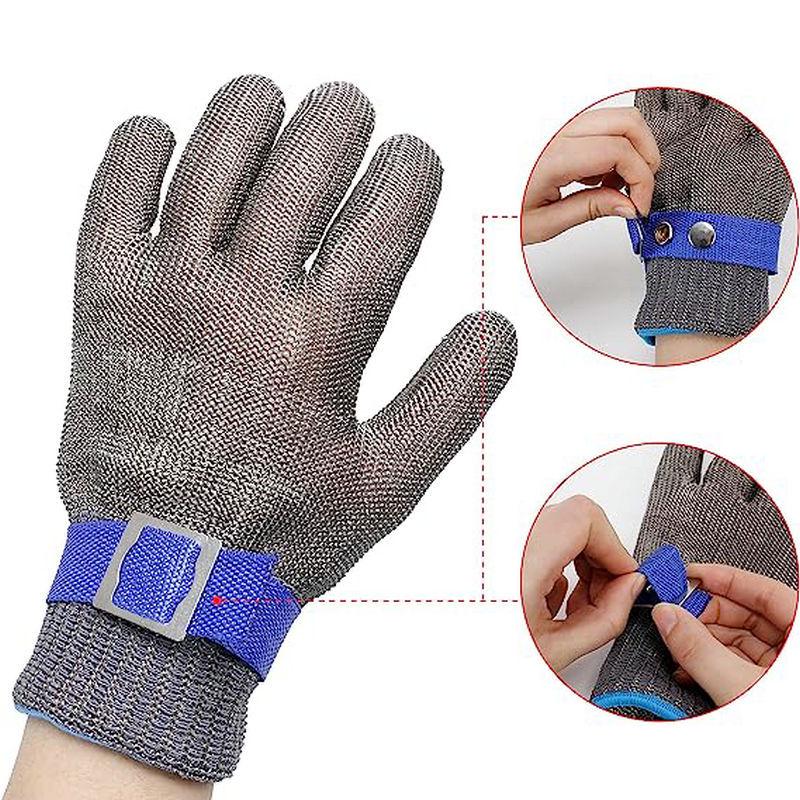 Кухонные перчатки 5 уровня защиты от порезов с металлической пряжкой и защитой из стальной проволоки
