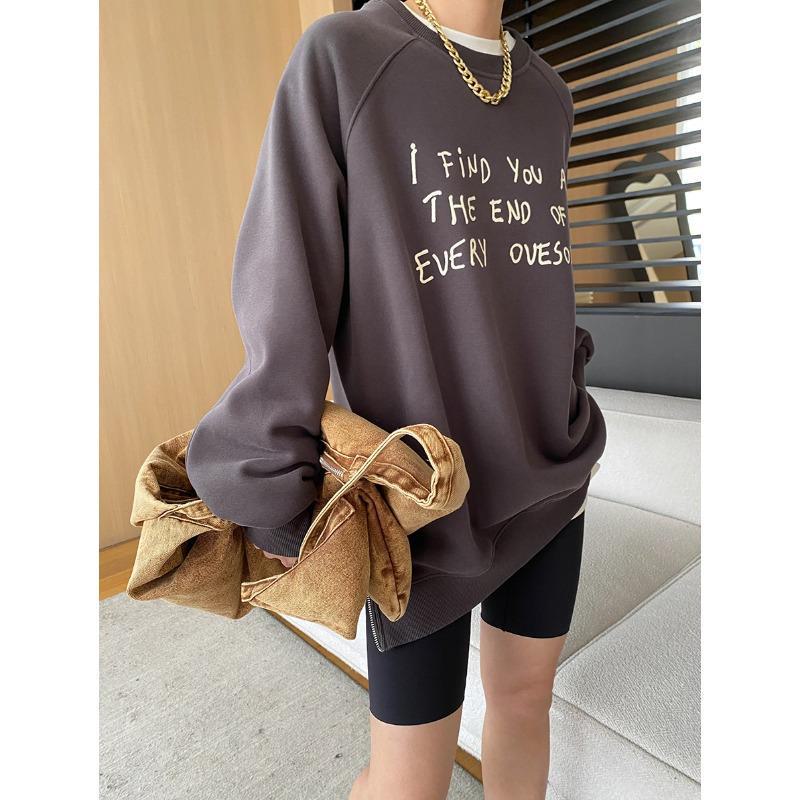 Синан Свободный стиль блогера Американский акцент Рукав реглан Боковая молния Повседневный Плюс Бархатный свитер SN6837