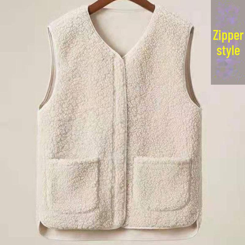 Женский жилет из овечьей шерсти на молнии, осенне-зимний - утолщенный меховой жилет