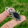 925 Silver Pear Natural Black Tigers Eye Pink Topaz Bezel Handmade Wife Pendant