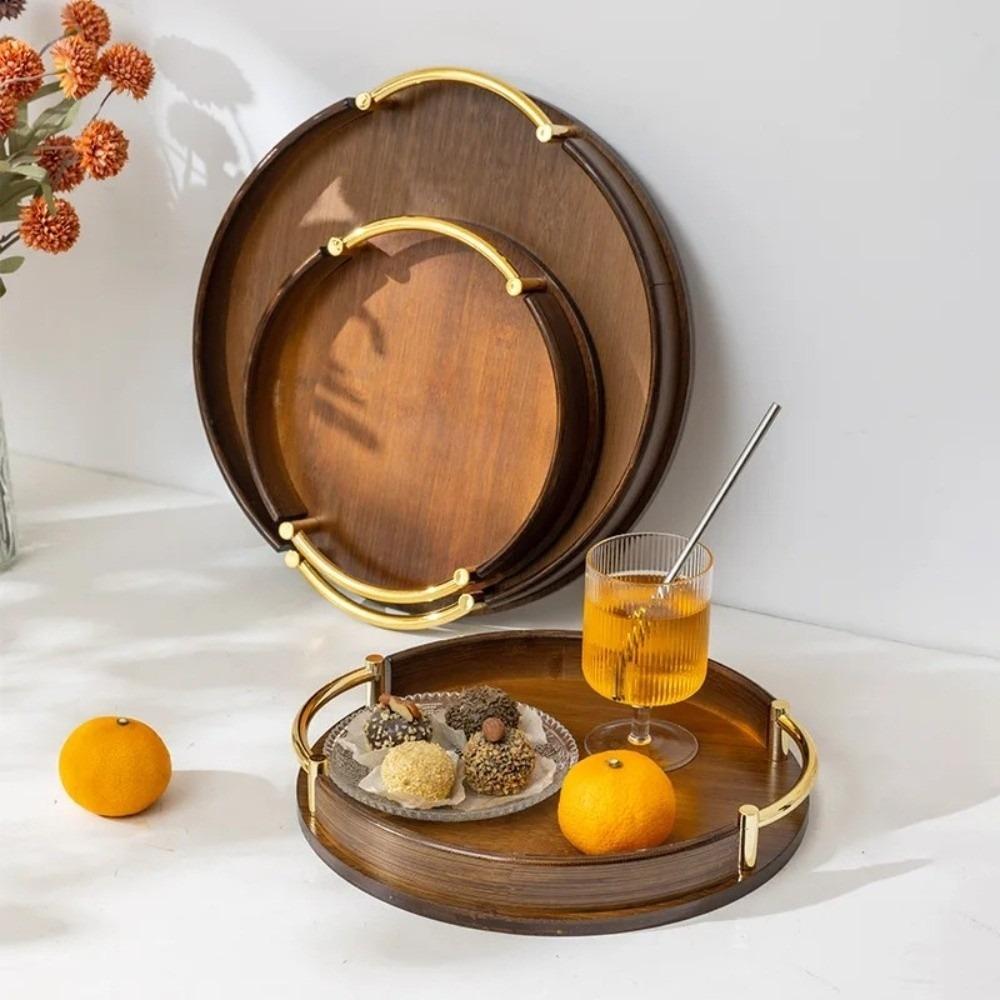 Round Shape Bamboo Tray Large Capacity Fast Food Tray Vintage Tea Set  Restaurant Use