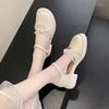 Sapatos Femininas Women Fashion Sweet White Buckle Strap Pearl Square Heel Shoes Lady Leisure Elegant Office Career Pumps
