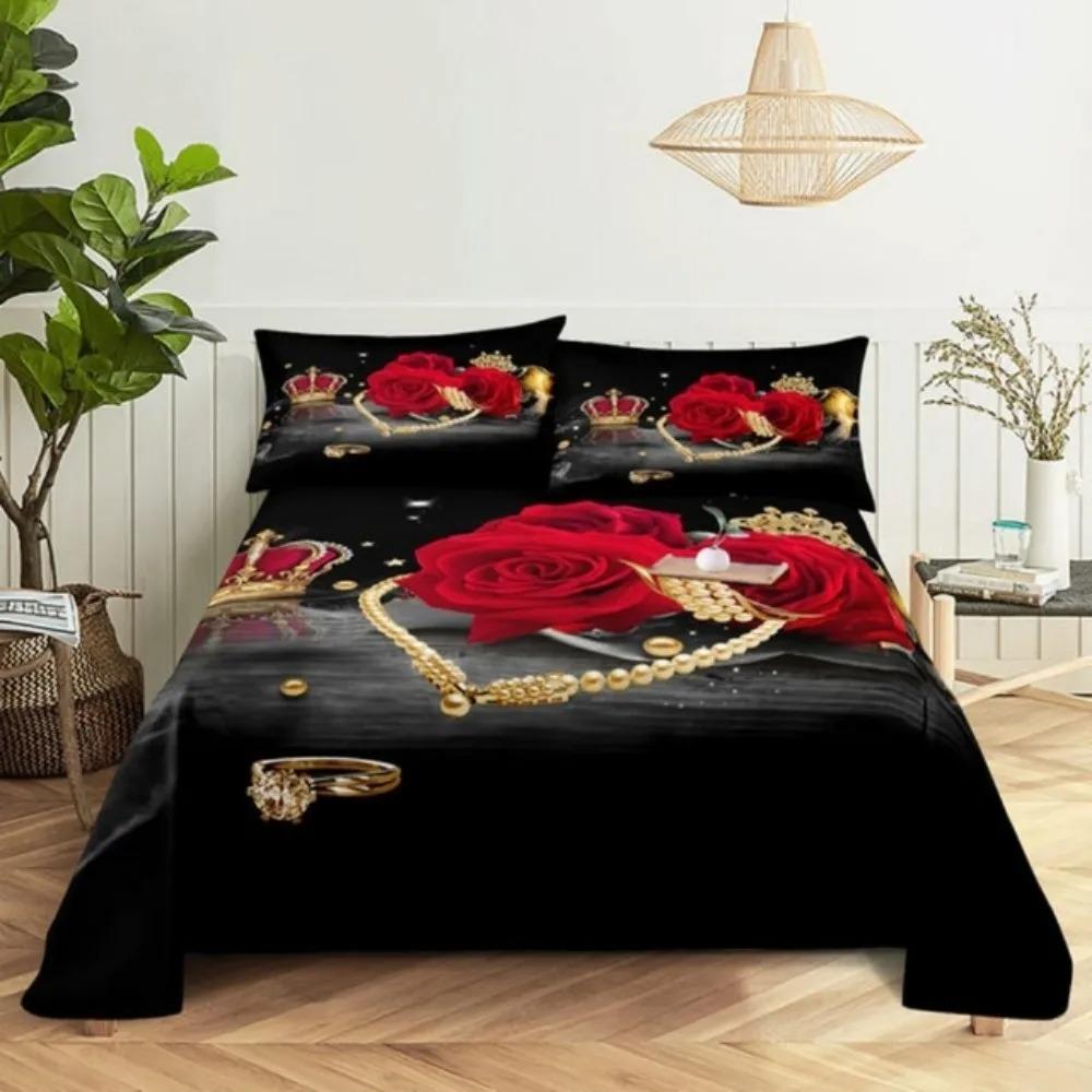 Custom Flower Red Rose Comfortable Duvet Quilt Cover Pillowcase Bedding Set Children Bedroom Decoration Home Textile