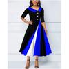 Retro A-Line Midi Dress with Skew Collar and Half Sleeves - All-Season Easy Care Polyester