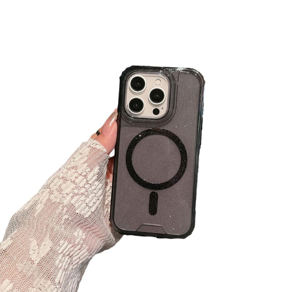 For IP16promax Second Generation Magnetic Colorful Three-in-one PC Upper and Lower Cover + TPU Plus Glitter All-inclusive Mobile Phone Case