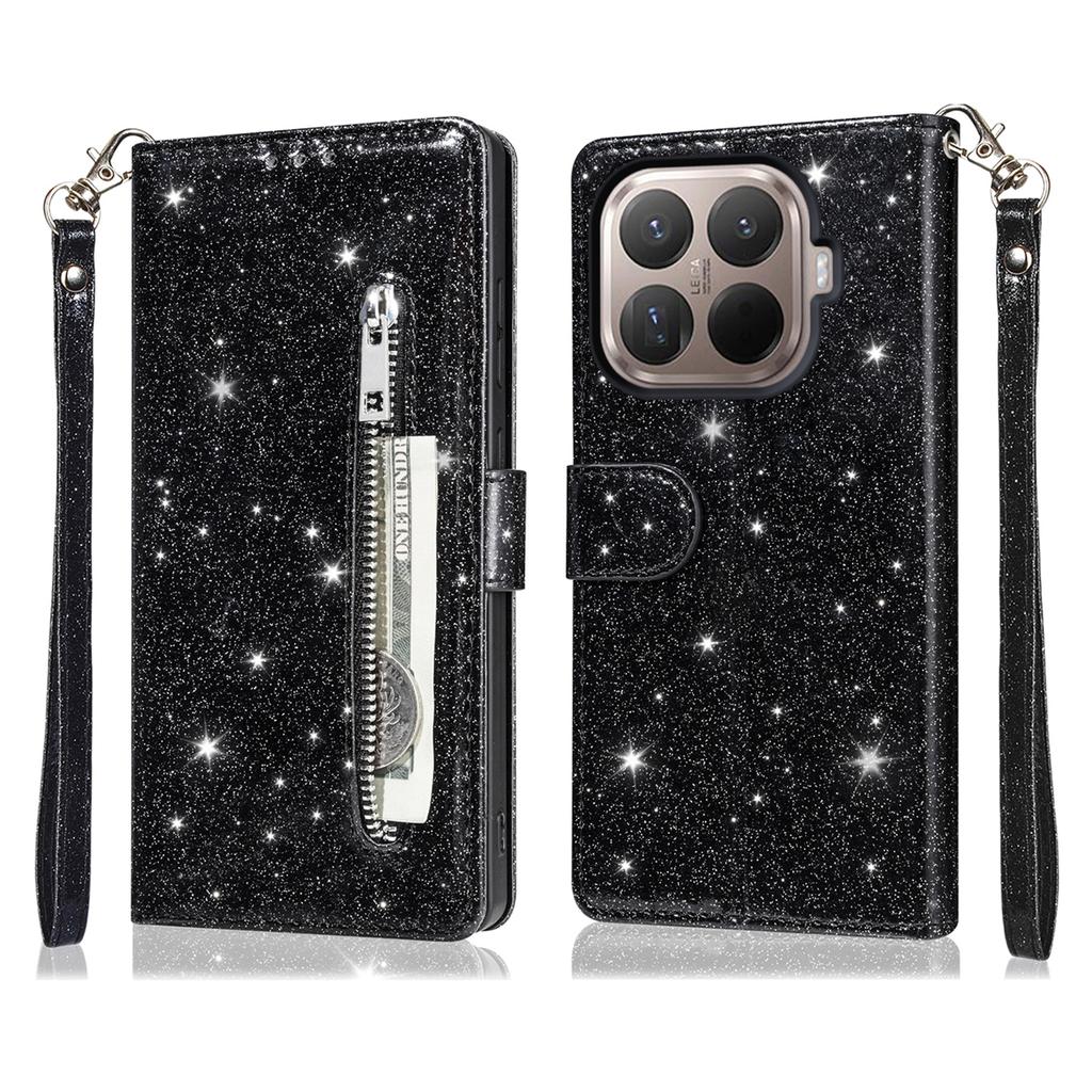 For Xiaomi 15T Pro Stand Case Glitter Phone Leather Cover Zipper Pocket