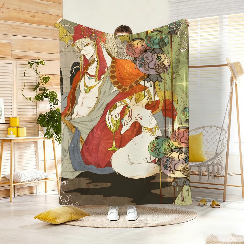 Ukiyo e style Yokai Anime M-Mononokes Throw Lightweight 240g Flannel Blanket Soft Skin-friendly for Summer Cooling